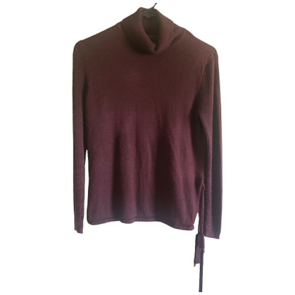 Vintage 90s Norton McNaughton Turtleneck Burgundy Silk Wool Sweater Classic M - Picture 2 of 10